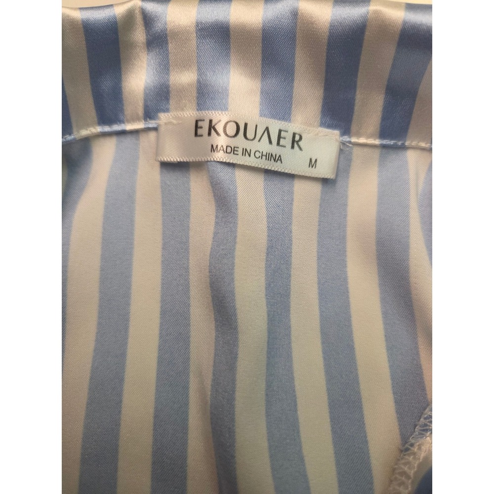 Ekouaer Womens Satin Pajama Top Blue White Striped Long Sleeve Button Down M - Picture 4 of 7